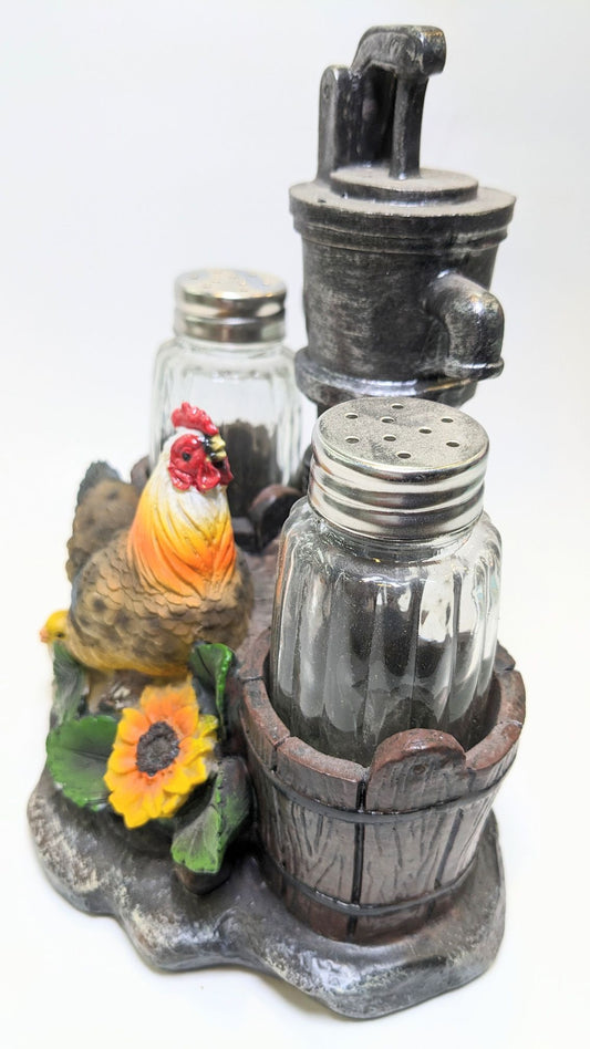 Farm Rooster Guarding Water Pump Salt and Pepper Shaker - Nile Palace Treasures farm-rooster-guaring-water-pumpsalt-and-pepper-shaker, salt and pepper shaker