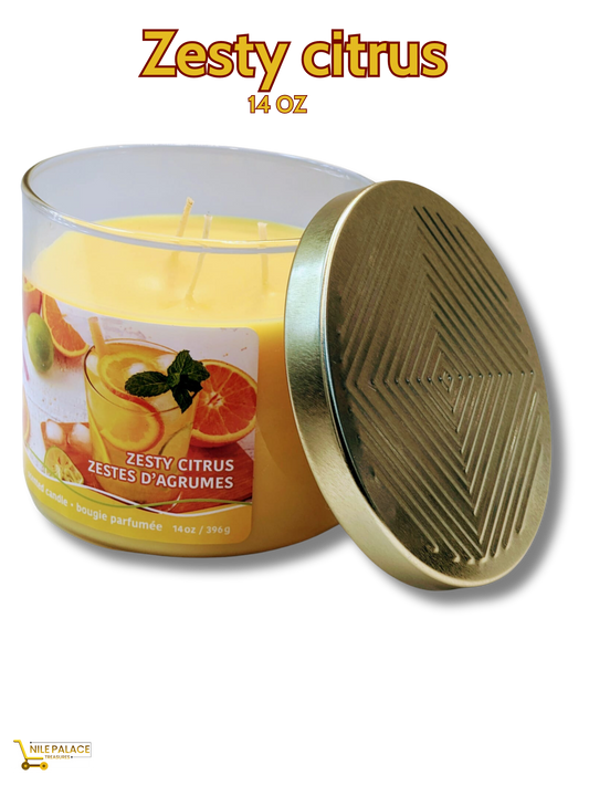 14 Oz Zesty Citrus  3-wick Scented Candle - Nile Palace Treasures 14-oz-zesty-citrus-3-wick-scented-candle, aroma therapy, home fragrance, Scented candles