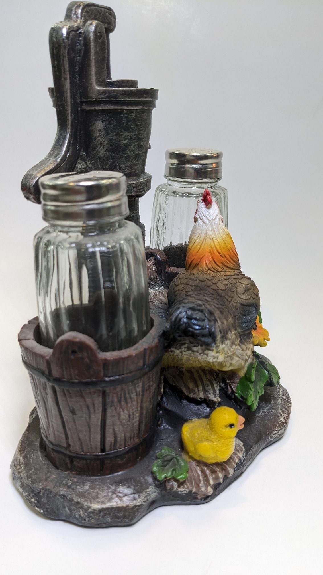 Farm Rooster Guarding Water Pump Salt and Pepper Shaker - Nile Palace Treasures farm-rooster-guaring-water-pumpsalt-and-pepper-shaker, salt and pepper shaker