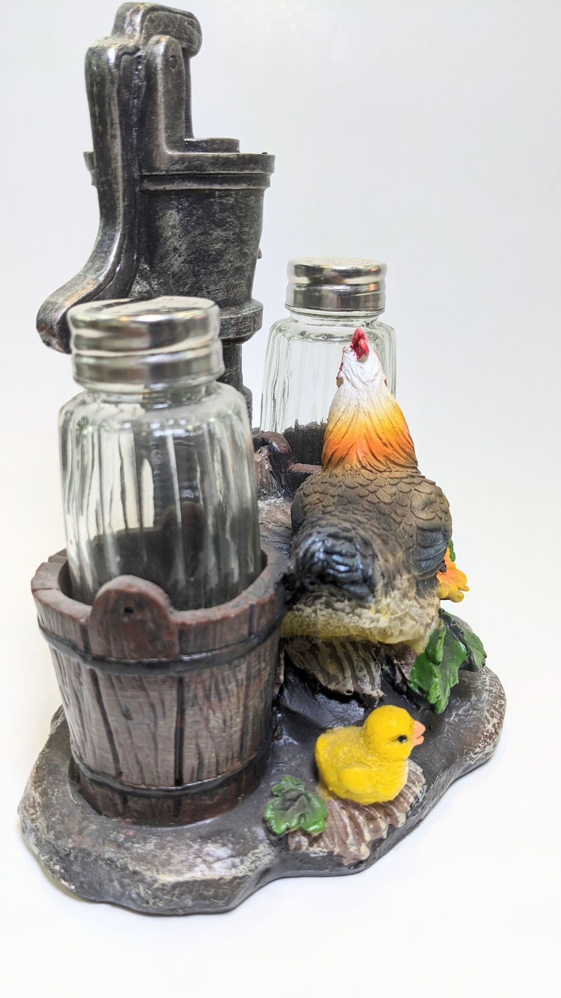 Farm Rooster Guarding Water Pump Salt and Pepper Shaker - Nile Palace Treasures farm-rooster-guaring-water-pumpsalt-and-pepper-shaker, salt and pepper shaker